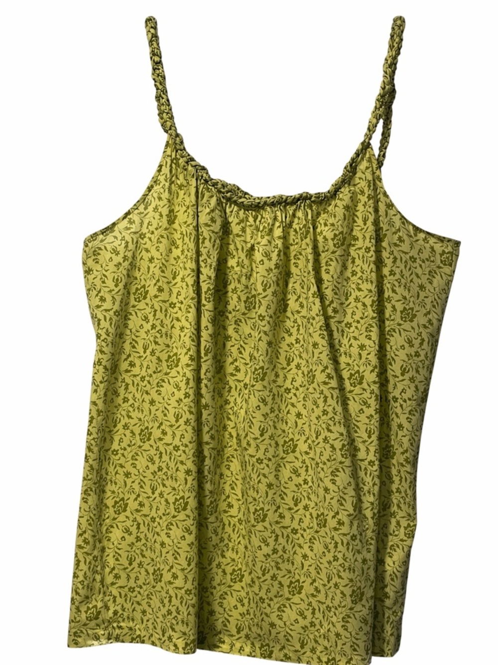 GAP Green Floral Cami Tank Top Size Large Braided Adjustable Straps Boho